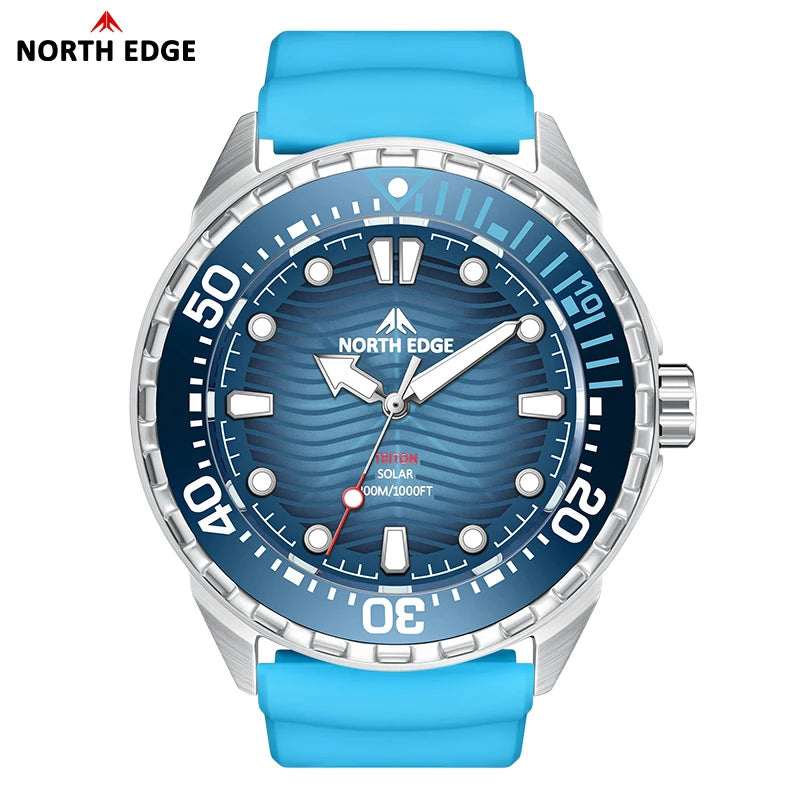 North Edge TRITON Solar Dive Watch – 300M Water Resistant, Ceramic Bezel, 316L Stainless Steel