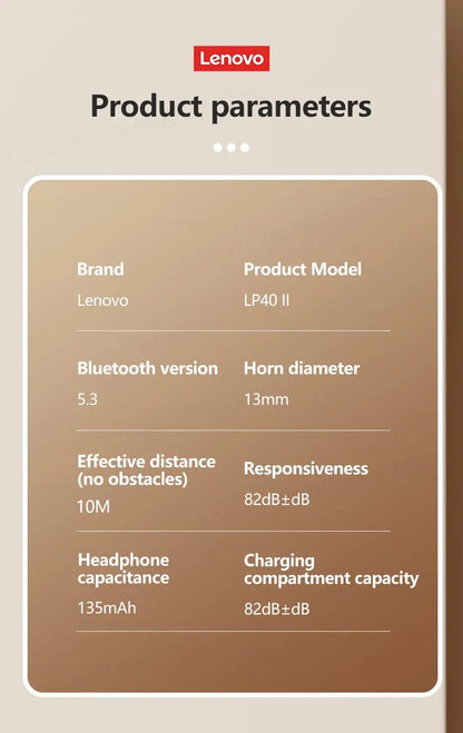 Lenovo-auriculares inalámbricos LP40 Plus, cascos con Bluetooth, reducción de ruido, 230mAh, HiFi estéreo, deportivos, con micrófono