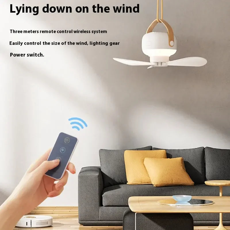 Ventiladores de techo portátiles, ventilador eléctrico LED recargable, lámpara de noche para el hogar, tienda de campaña al aire libre, ventilador colgante con Control remoto