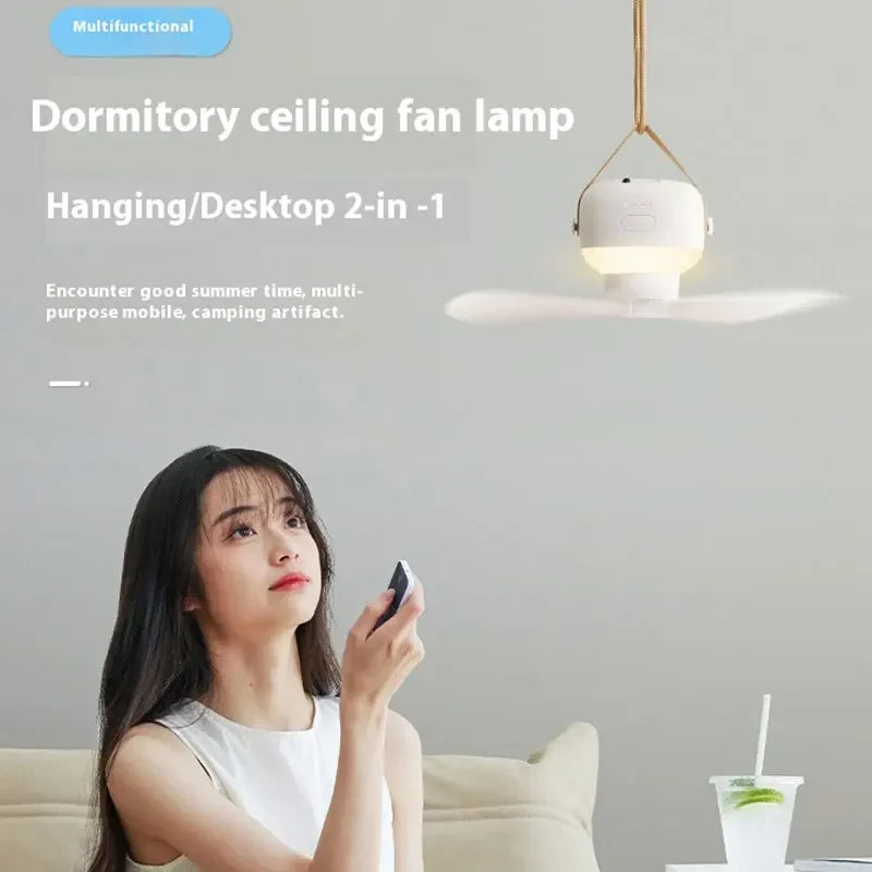 Ventiladores de techo portátiles, ventilador eléctrico LED recargable, lámpara de noche para el hogar, tienda de campaña al aire libre, ventilador colgante con Control remoto