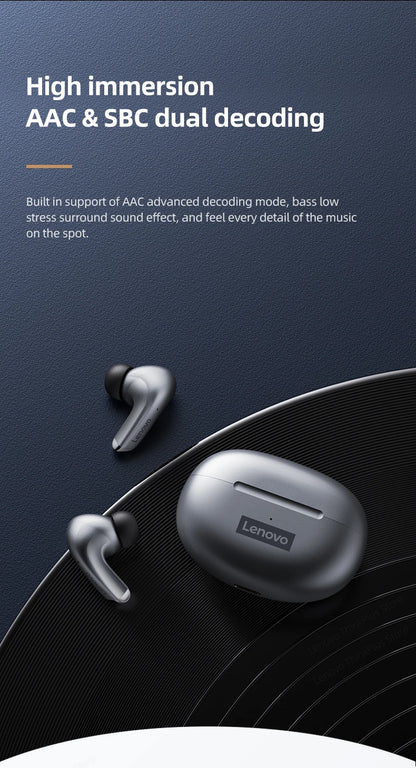 Lenovo-auriculares inalámbricos LP5, audífonos de música HiFi con Bluetooth, micrófono, deportivos, resistentes al agua, 100% originales, novedad de 2021