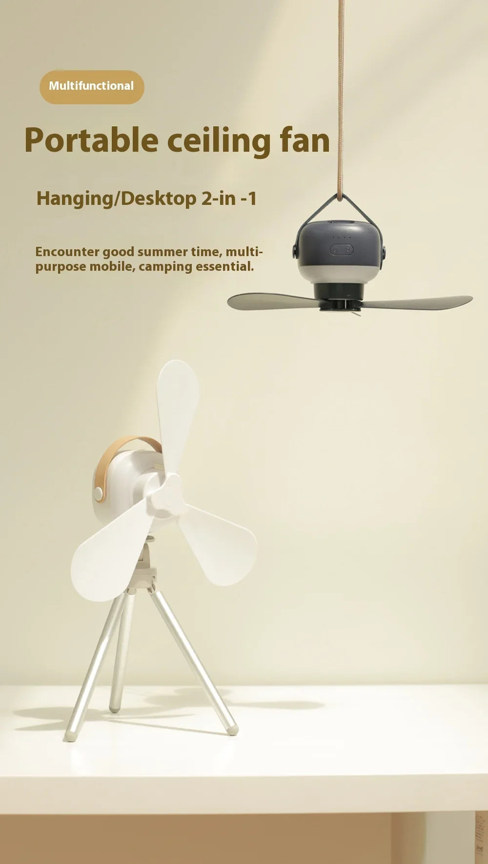 Ventiladores de techo portátiles, ventilador eléctrico LED recargable, lámpara de noche para el hogar, tienda de campaña al aire libre, ventilador colgante con Control remoto