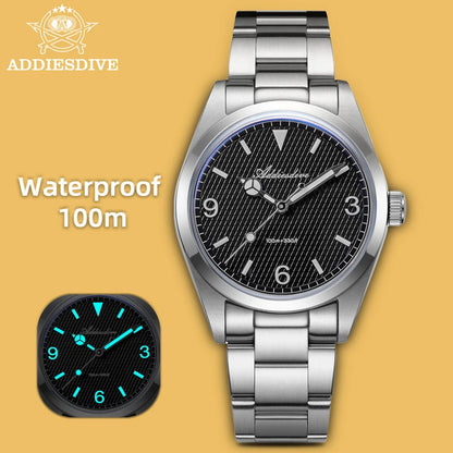 ADDIESDIVE AD2096 Men’s Quartz Watch – Bubble Mirror Glass, 100M Water Resistant, Stainless Steel