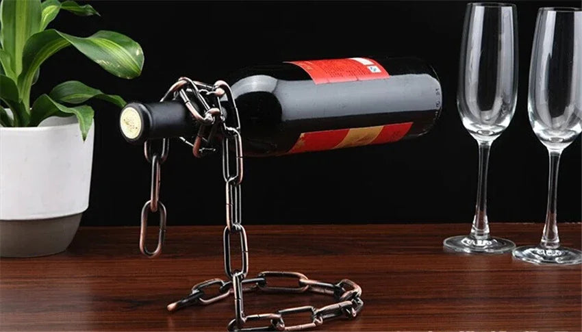 Soporte Mágico para Botellas de Vino – Suspensión de Cadena de Hierro para Cocina, Comedor o Bodega