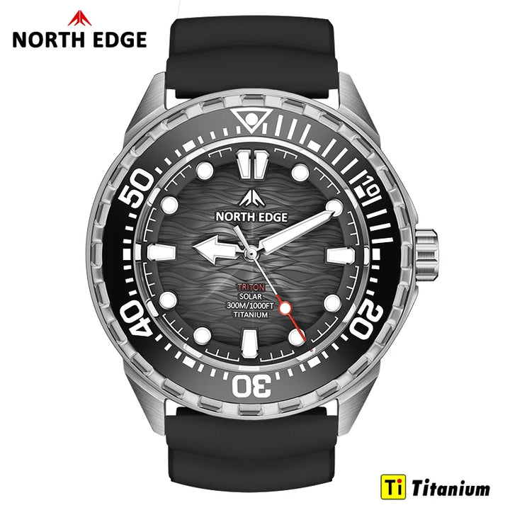 NORTH EDGE TRITON Solar-Powered Diving Watch 300M Waterproof 180+ Day Power