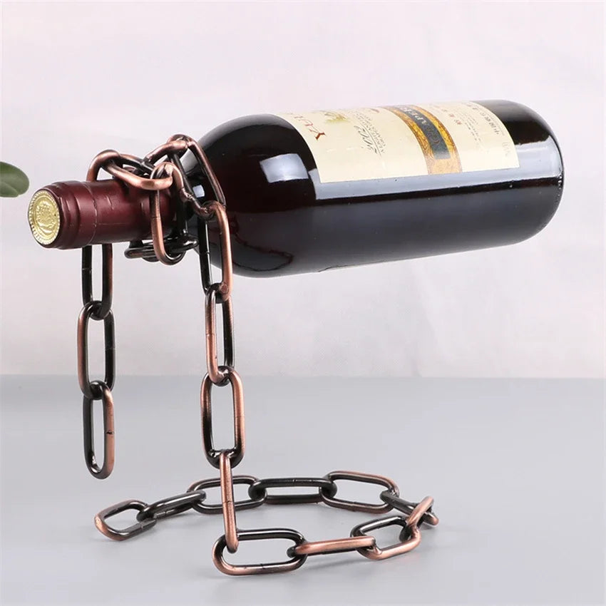Soporte Mágico para Botellas de Vino – Suspensión de Cadena de Hierro para Cocina, Comedor o Bodega