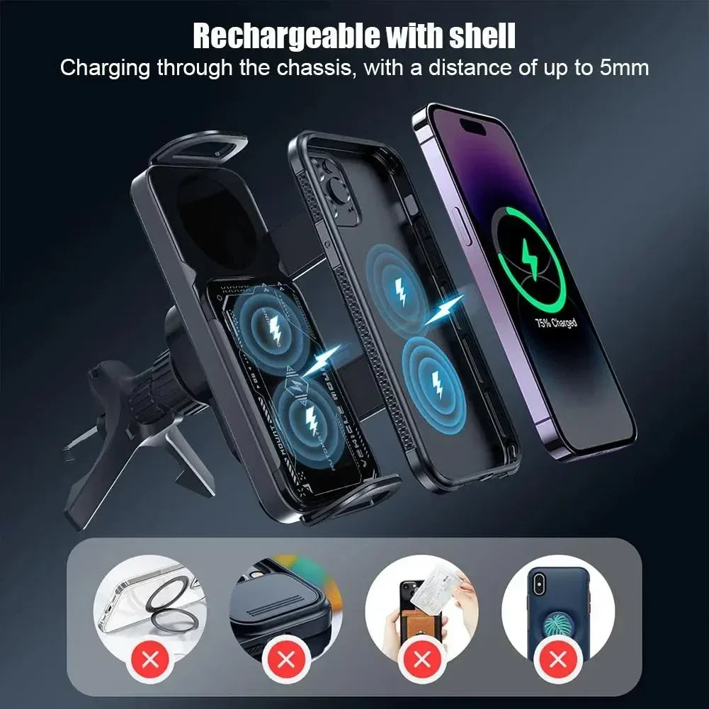 Soporte para teléfono móvil/almohadilla inteligente, soporte magnético para teléfono para coche, soporte para teléfono giratorio automático 2 en 1, cargador inalámbrico para coche