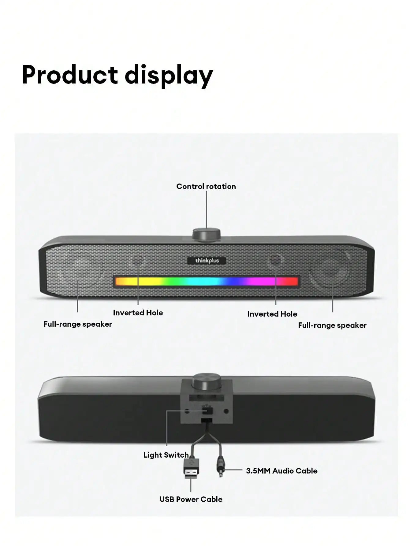 Barra de Sonido Lenovo TS33 con Subwoofer AUX y Bluetooth 5.0 – Sonido Envolvente 360° para PC y Cine en Casa