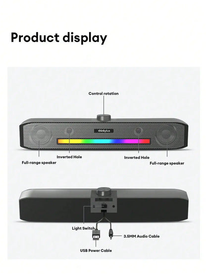 Barra de Sonido Lenovo TS33 con Subwoofer AUX y Bluetooth 5.0 – Sonido Envolvente 360° para PC y Cine en Casa