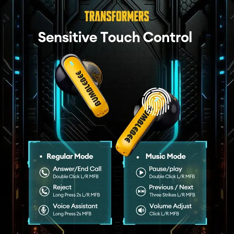 Auriculares Gamer TWS TF-T01 con Bluetooth 5.3, Cancelación de Ruido y Micrófono – Diseño Transformers