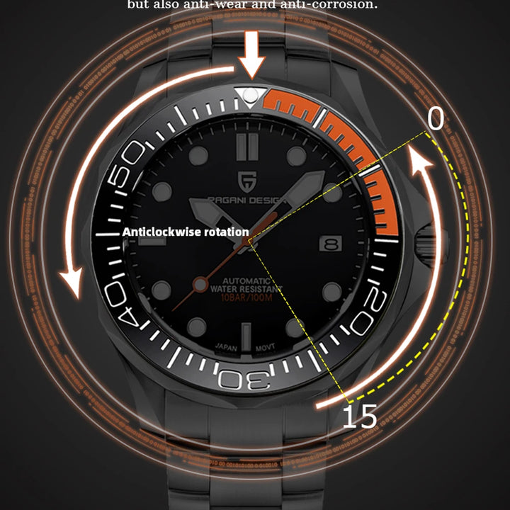 Pagani Design PD-1667 Automatic Watch – Ceramic Bezel, Sapphire Crystal