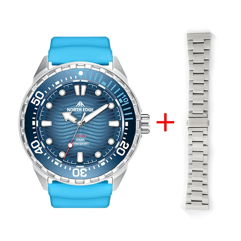 North Edge TRITON Solar Dive Watch – 300M Water Resistant, Ceramic Bezel, 316L Stainless Steel