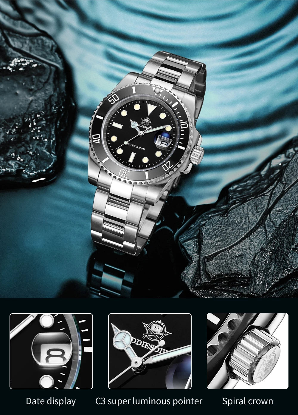 ADDIESDIVE Men’s Quartz Watch – Business & Sport, Waterproof, Stainless Steel
