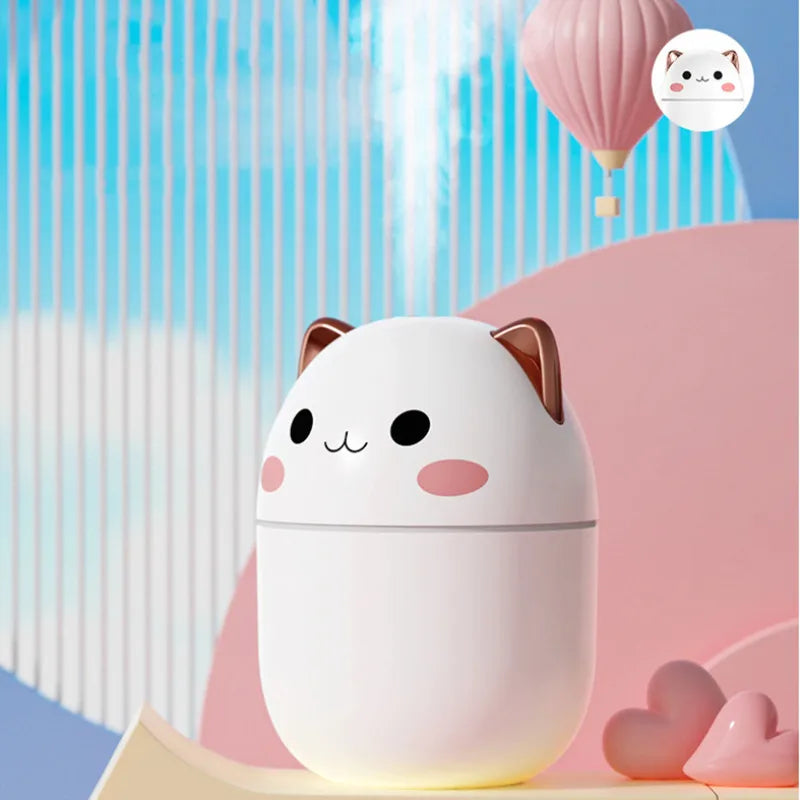 Gran oferta 250ml lindo gato humidificador de aire difusor USB generador de niebla Mini Humidificador con luz nocturna