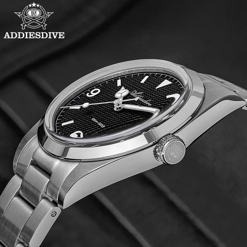 ADDIESDIVE AD2096 Men’s Quartz Watch – Bubble Mirror Glass, 100M Water Resistant, Stainless Steel