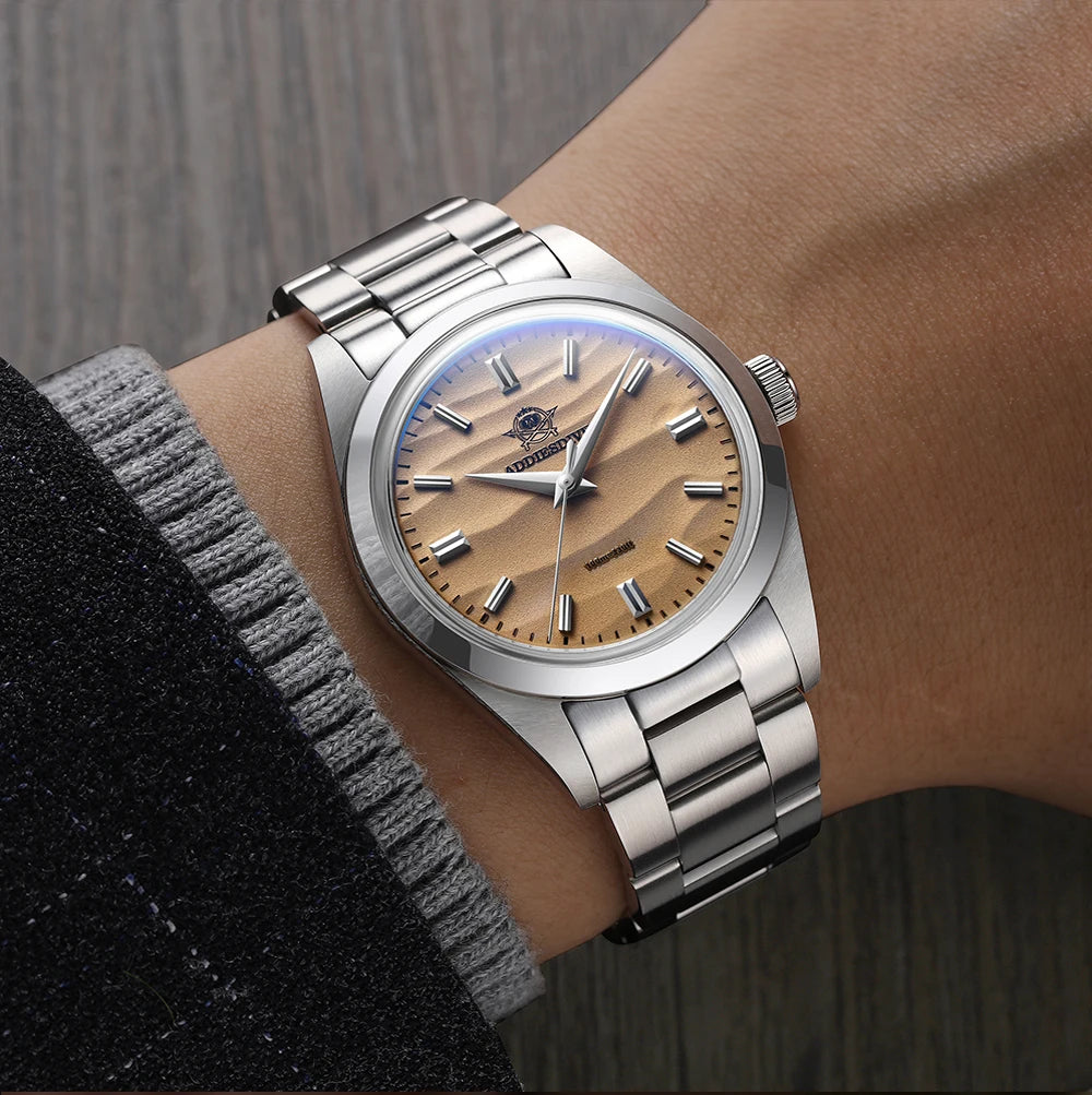 ADDIESDIVE AD2030 Men’s Quartz Dress Watch – 3D Sand Dial, 100M Water Resistant, Stainless Steel