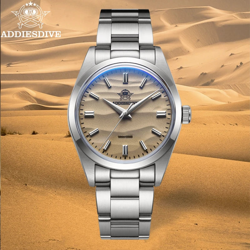 ADDIESDIVE AD2030 Men’s Quartz Dress Watch – 3D Sand Dial, 100M Water Resistant, Stainless Steel