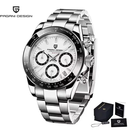 Pagani Design Men's Quartz Chronograph Watch – Sapphire Crystal, 100M Water Resistant, Stainless Steel