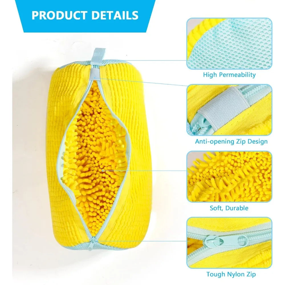 Bolsa duradera para lavadora de zapatos para todo tipo de zapatos, amarilla con cremallera azul, ideal para zapatillas de deporte y zapatos casuales, bolsa para lavar ropa