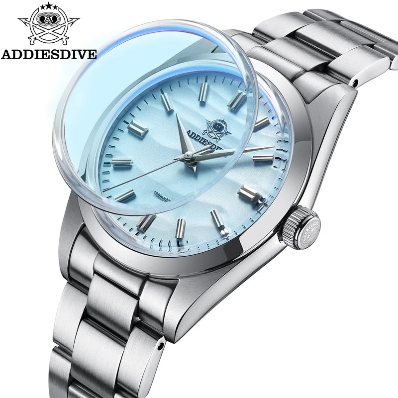 ADDIESDIVE AD2030 Men’s Quartz Dress Watch – 3D Sand Dial, 100M Water Resistant, Stainless Steel