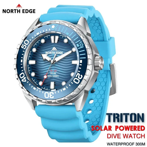 North Edge TRITON Solar Dive Watch – 300M Water Resistant, Ceramic Bezel, 316L Stainless Steel