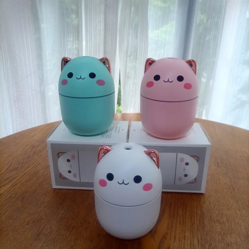 Gran oferta 250ml lindo gato humidificador de aire difusor USB generador de niebla Mini Humidificador con luz nocturna