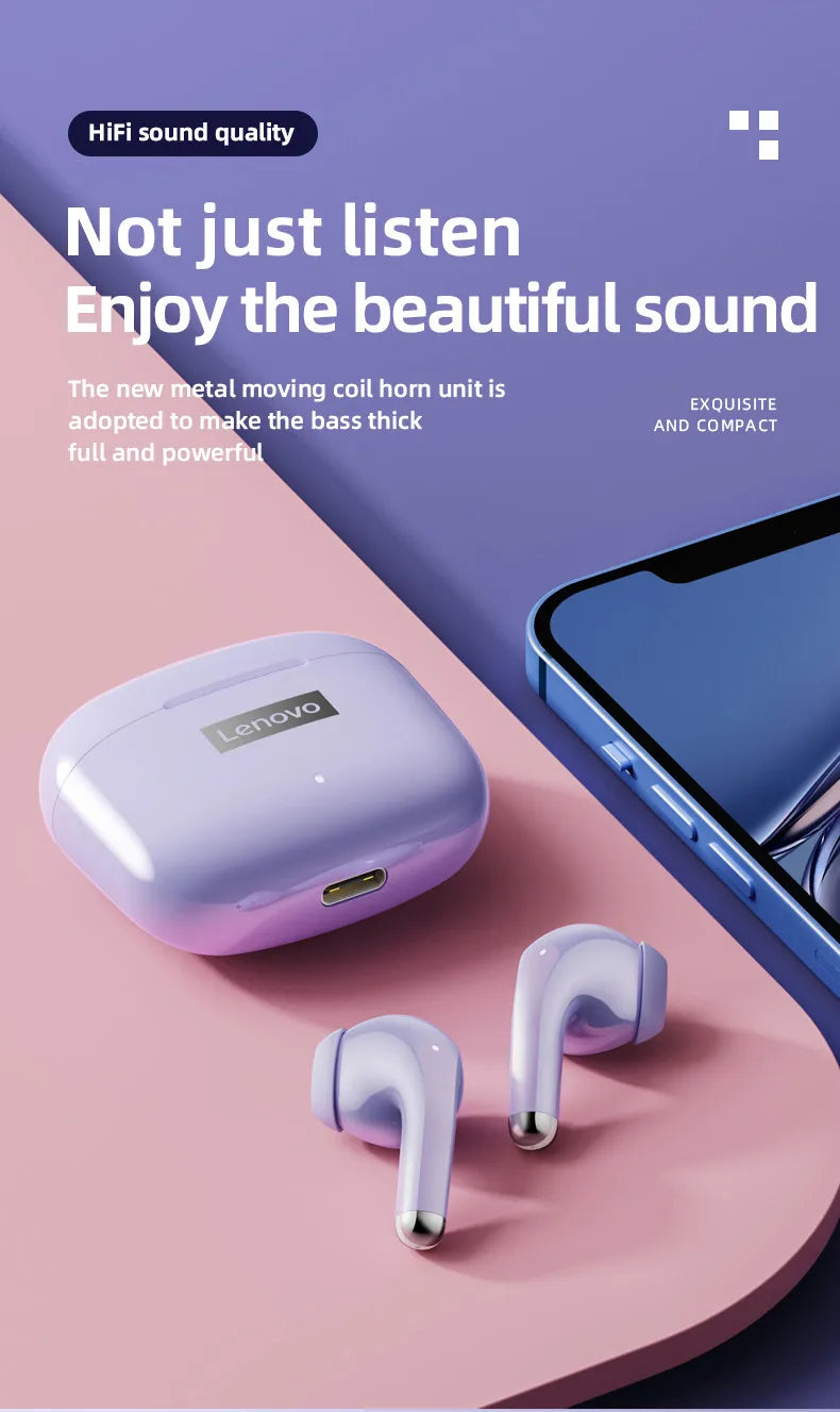 Lenovo-auriculares inalámbricos LP40 Pro con Bluetooth 5,1, dispositivo de audio de alta capacidad, diseño semiintrauditivo, Chip inteligente con micrófono