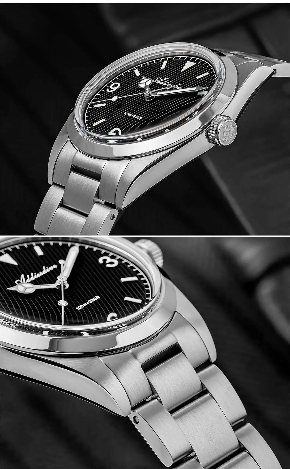 ADDIESDIVE AD2096 Men’s Quartz Watch – Bubble Mirror Glass, 100M Water Resistant, Stainless Steel